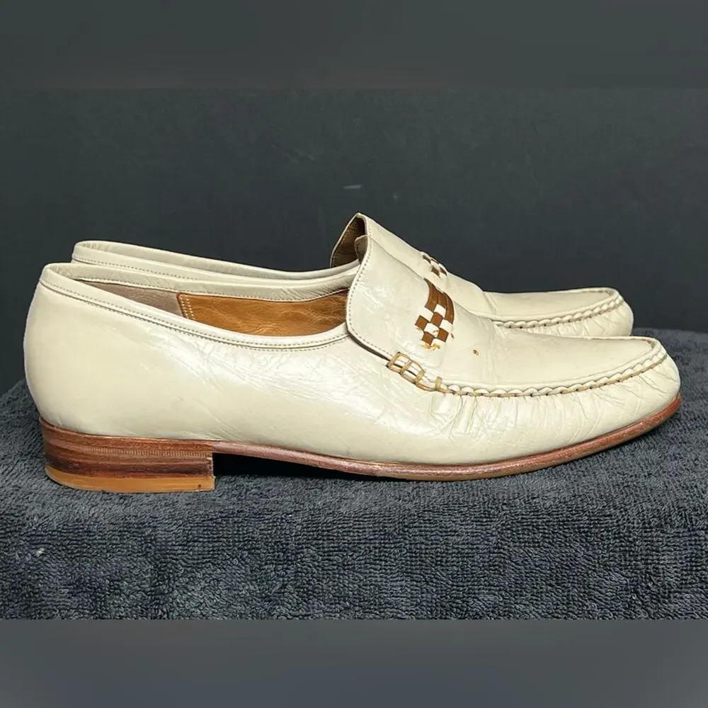BARKER Men's Beige BIT Leather Loafers Size 8 / 9 / 42-43 26cm Made in England